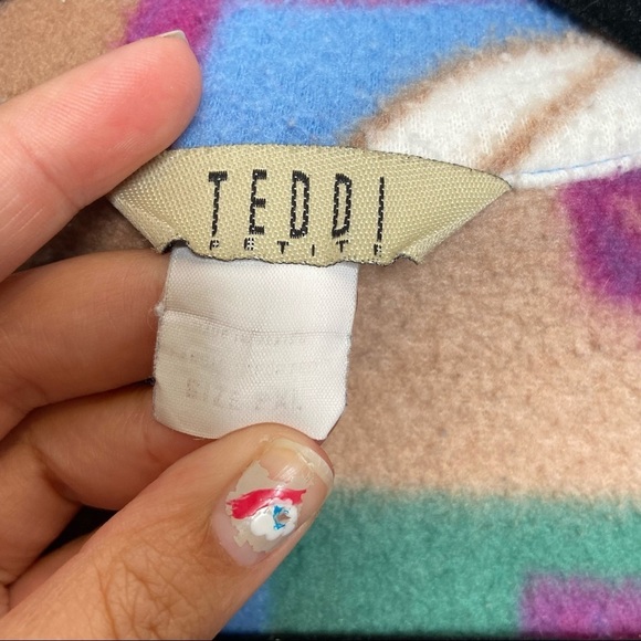 Vintage Teddi fleece leaf print jacket Sz Pet Xl - Picture 6 of 6